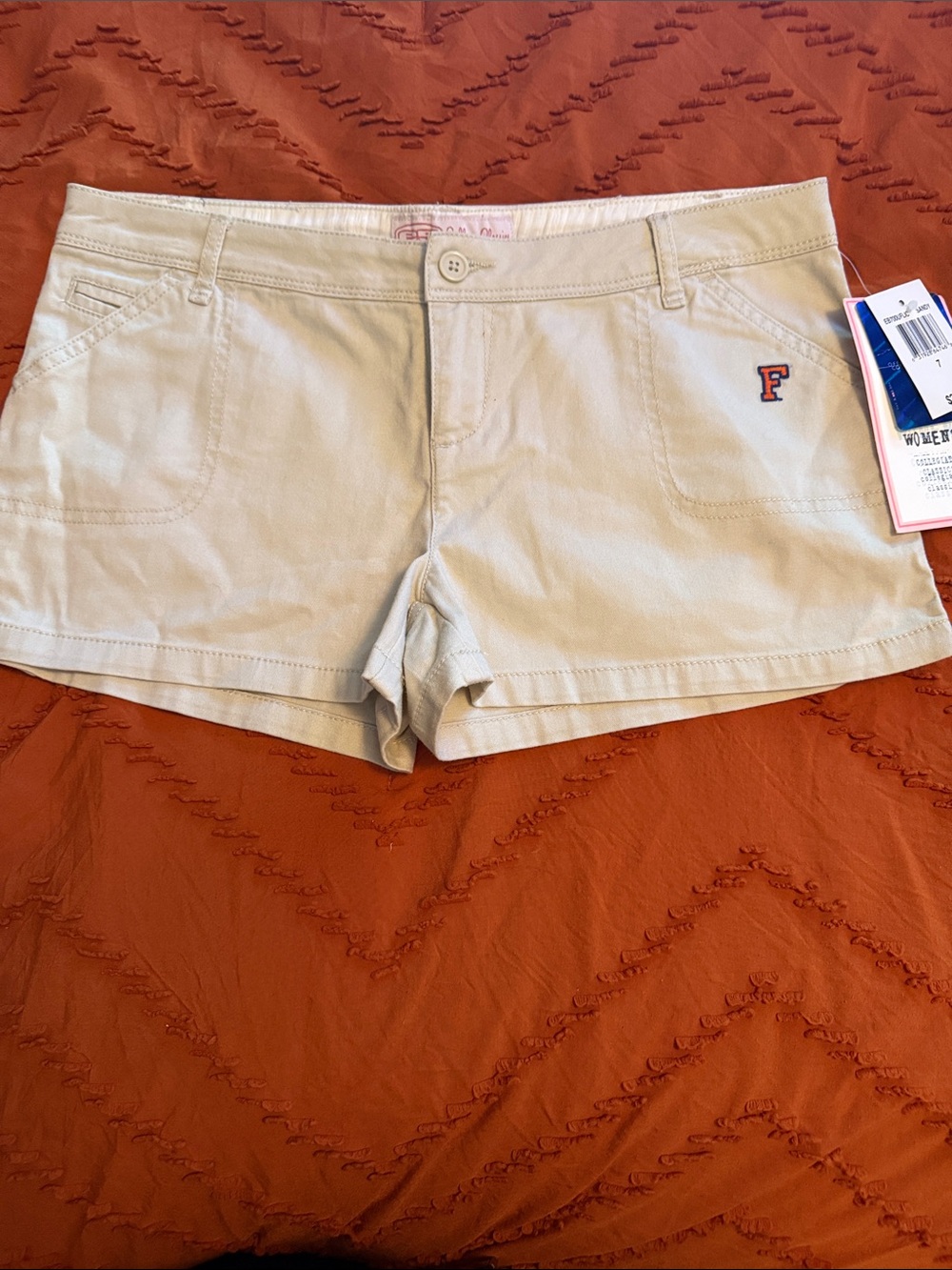 High-Rise Khaki Cotton Blend Women's Shorts with F Logo